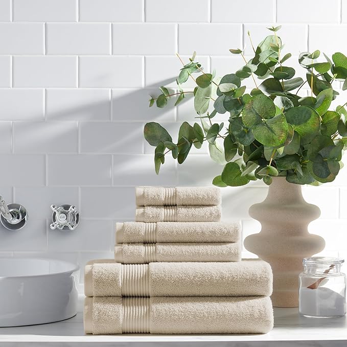 Arkwright Bath Towels Set of 6 - Super Soft 100% Cotton, 600 GSM Quick Dry & Absorbent, Luxury Bathroom Essentials with 2 Shower Towels, 2 Hand Towels and 2 Washcloths, Alabaster Ivory