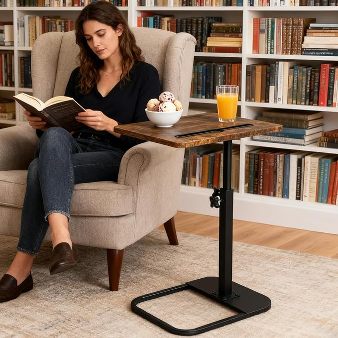 jessie Tv Tray Table, Adjustable Tray Table for Couch 360° Swivel C Shaped End Table with Phone Tablet Slot for Living Room, Sofa, Bedside, Bathroom