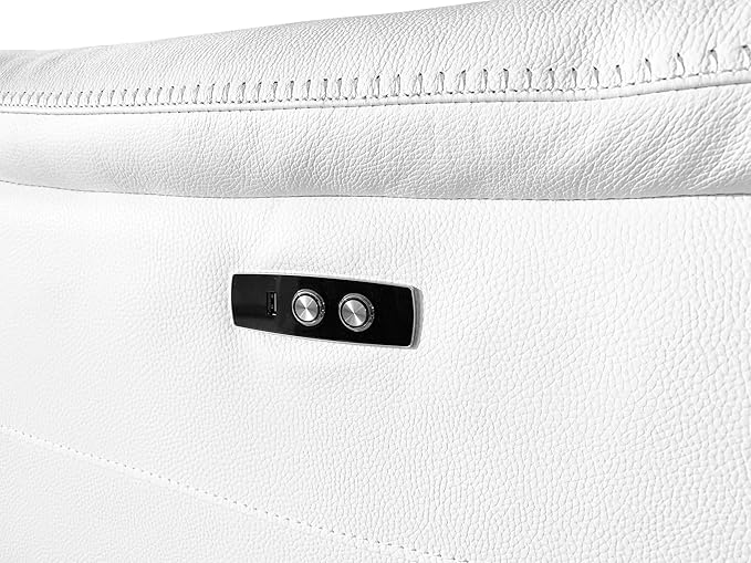 Blackjack Furniture Venice Top Grain Italian Leather Power Recliner Chair with Adjustable Headrest Modern Luxury Seating for Living Room Lounge, White