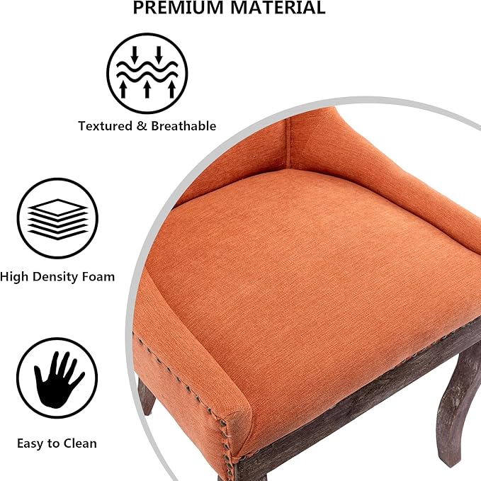 Farmhouse Dining Chairs Set of 2, Upholstered Fabric Dining Room Accent Chairs with Wood Legs & Bronze Nailhead, High Wingback Kitchen Chairs for Living Room Hotel Apartment, Orange