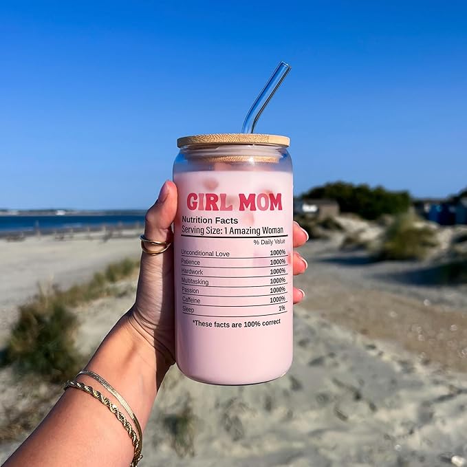 KLUBI New Girl Mom Gifts - In My Girl Mom Era Cup Glass 16oz Birthday, Christmas, Expecting Soon To Be Mum Mama Baby Shower Gifts, Pregnancy, Mothers Day
