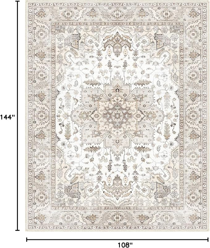 9x12 Area Rugs, Machine Washable Area Rugs for Living Room Non Slip Backing Rugs for Bedroom, Vintage Printed Home Decor Large Area Rug…