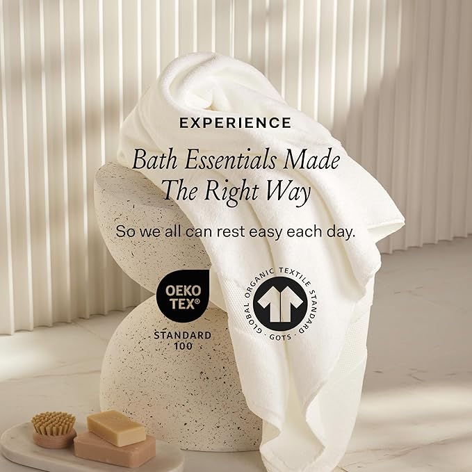 BOLL & BRANCH Plush Bath Towel Set - Stone - 6 Piece - Includes 2 Bath Towels, 2 Hand Towels & 2 Washcloths - 100% Organic Cotton - Ultra Soft & Luxurious - Quick Absorbing