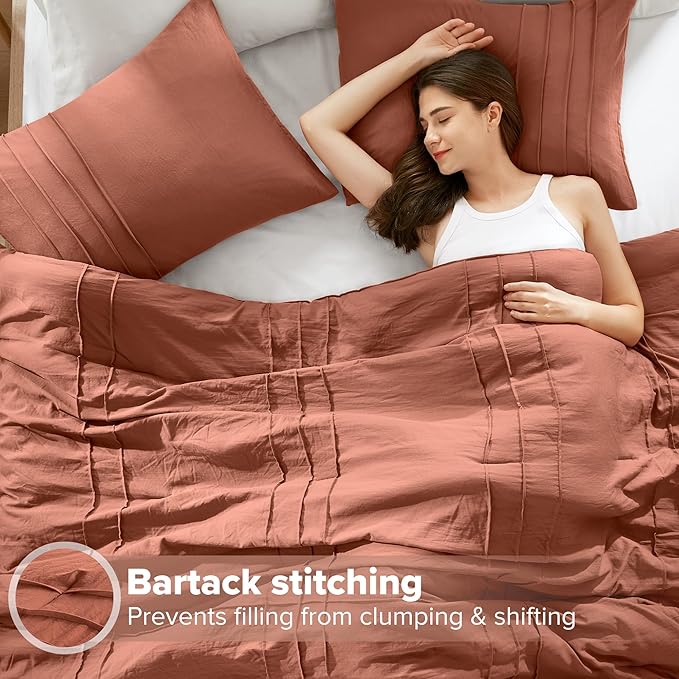 Comfort Spaces Clay Cal King Size Comforter Set - 3 Pieces Pintuck Pleated Bedding Sets, All Season Lightweight, Extra Softness Pre-Washed Microfiber Cal King Bed Set, Shams, Cal King