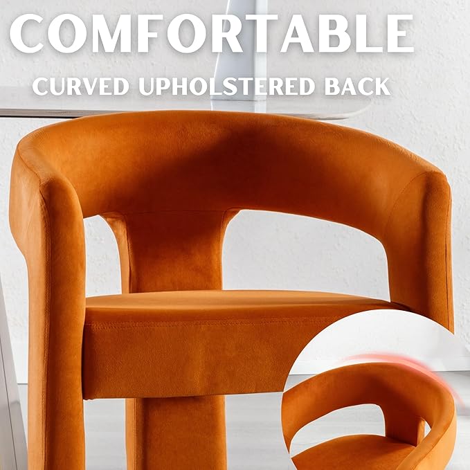 Modern Barrel Dining Chairs Set of 6, Velvet Upholstered Accent Side Chair with Arms Comfy Makeup Vanity Chairs, Dining Living Room Kitchen Chairs, Orange