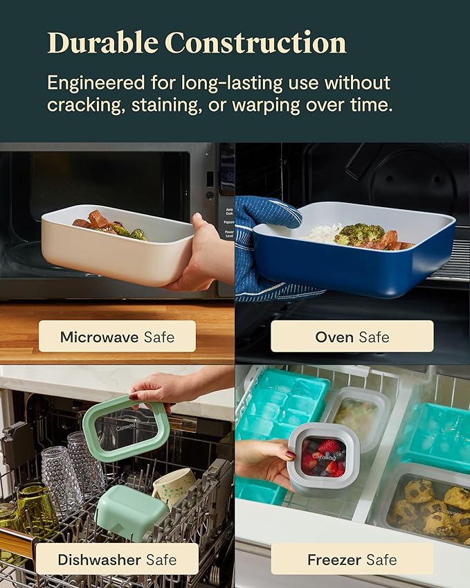 Caraway 22pc Glass Food Storage Set - Storage Containers for Food - Non-Toxic Ceramic-Coated Glass - Air Release Technology - Compact & Stackable Design - Gray