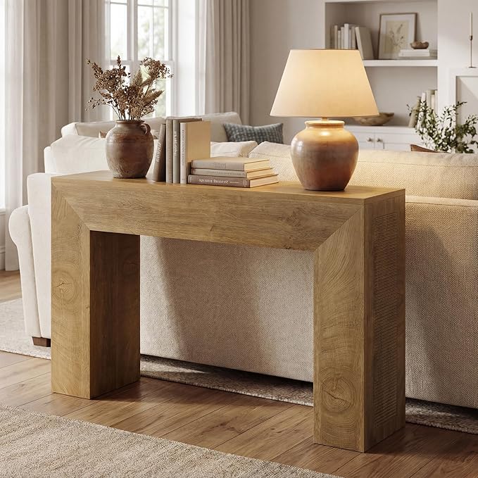 Tribesigns 43.3" Entryway Console Table, Farmhouse Wooden Sofa Table Behind Couch, Modern Small Accent Console with Fluted Design for Living Room Hallway Entrance Foyer, Brown