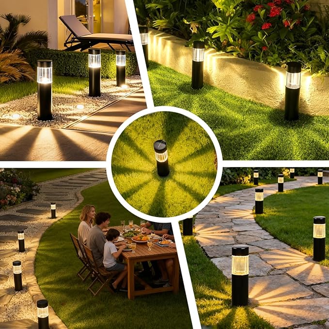 Solar Lights Outdoor 6 Pack, Energy-Saving Stainless Steel Pathway Lights, Bright 35LM Warm White LED Landscape Lighting for Backyard, Porch, Sidewalk, Garden Decor, IP65 Waterproof Auto On/Off