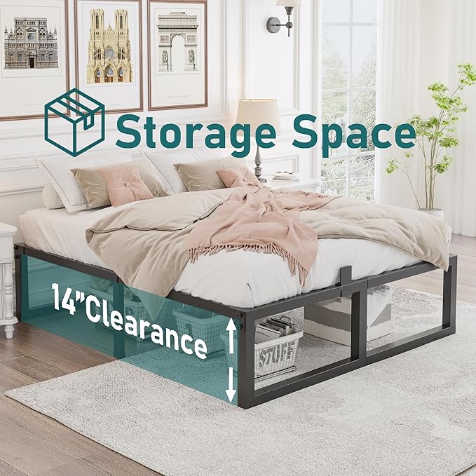 16 inch California King Bed Frame,3500 lbs Heavy Duty Metal Platform,Steel Slats Support/No Box Spring Needed/Noise Free/Non-Slip/Easy Assembly