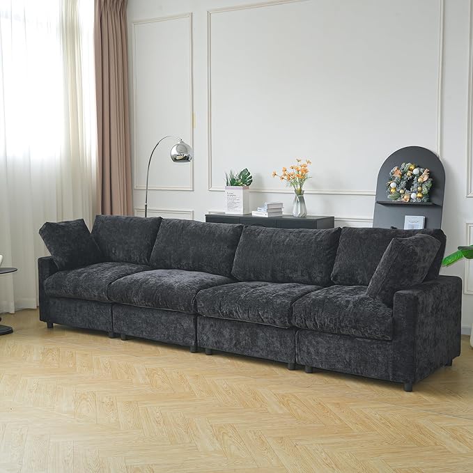 JACH 134" Sectional Couches for Living Room, 4-Seater Convertible Modular Sofa, Cloud Sectional Couch, Sofa Covers Washable, Minimalist Modern Couch for Living Room, Apartment, Black