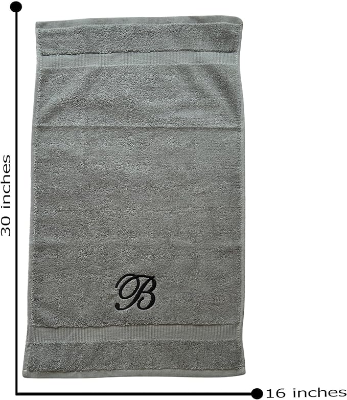 Gray Monogrammed Hand Towels for Bathroom - Luxury Hotel Quality Personalized Initial Embroidered Towel for Powder Room, Spa - GOTS Organic Certified - Set of 2 Black Letter E