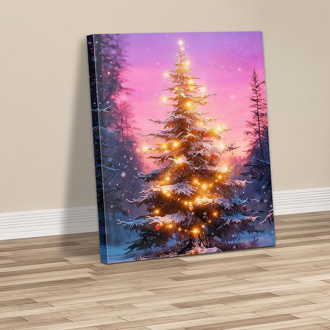 Framed Christmas Pictures Wall Decor,Vintage Pine Tree Prints,Winter Christmas Canvas Wall Art Decoration for Bedroom Bathroom Living Room Rustic Xmas Holiday Gifts (Christmas Tree 18, 16'' X 20'')