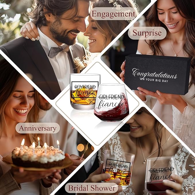 Christmas Engagement Gifts for Couples - Fiance Fiancee Engagement Gift Wine Whiskey Glass, Engaged Gifts for Boyfriend,Girlfriend,Couples Newly Engaged