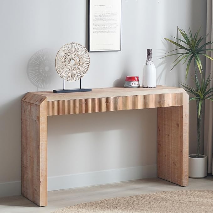 Rustic Wooden Console Table with Drawer, Sofa Table Behind Couch with Ribbed Texture, Retro Entryway Table for Hallway Foyer (51.8 Inch, Natural Wood)