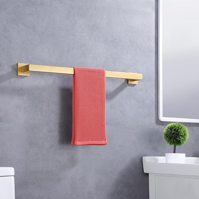 LANC 24-Inche Bath Towel Bar Brushed Gold 60CM Towel Rack Bathroom Towel Hanger Square Shower Towel Rail Towel Rod Contemporary Style Lavatory Towel Holder Wall Mounted,A8804BG-6P1