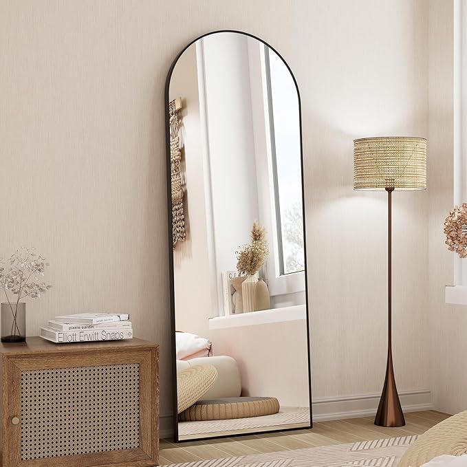 HARRITPURE 58"x18" Arched Full Length Mirror Free Standing Leaning Mirror Hanging Mounted Mirror Aluminum Frame Modern Simple Home Decor for Living Room Bedroom Cloakroom, Black
