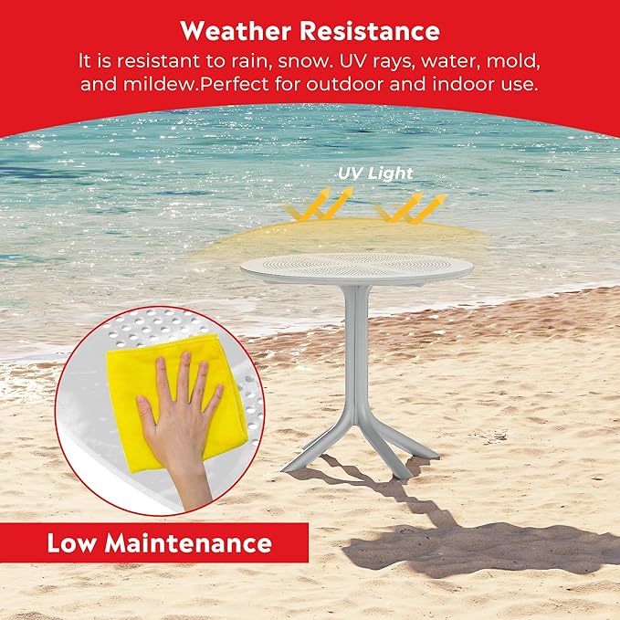 Costaelm Sunshine 31.5" Round Plastic Outdoor Patio Dining Table for 4, Gray