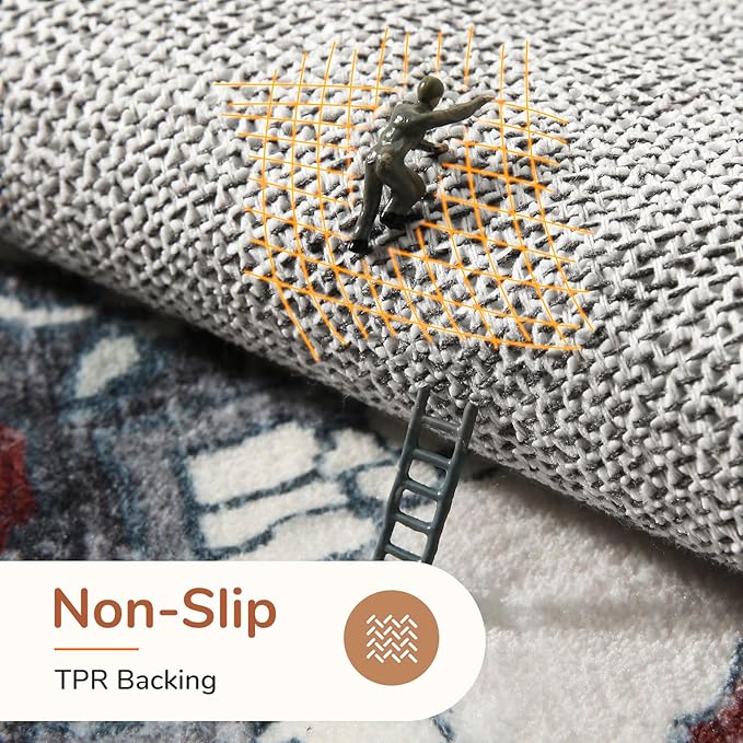 OPPODREAM Thin Area Rugs 4x6, Low-Pile Washable Rugs 4x6 with Non Slip Backing, Faux Cashmere 4 x 6 Throw Carpet, Black & Red