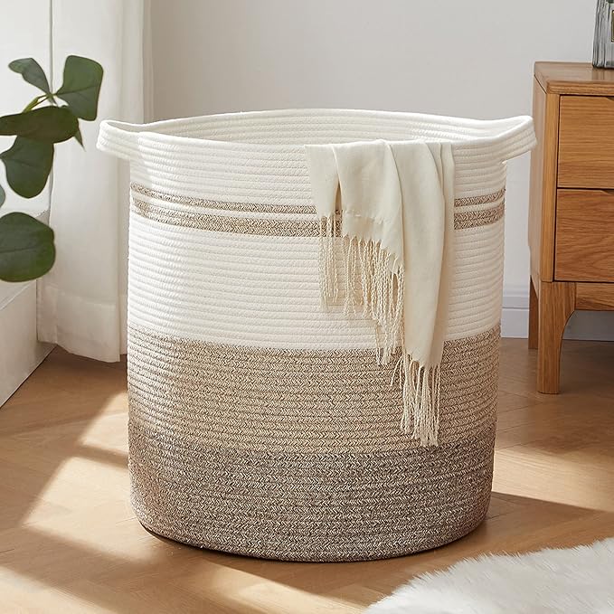 OIAHOMY 80L Laundry Baskets Hamper with Handles,Decorative Basket for Living room,Woven Storage Basket for Toys Bin,Pillows, Blankets,Clothes-20x18in-Gradient Yellow