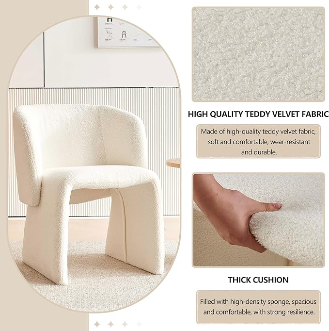 Barrel Dining Kitchen Chairs Set of 2, Modern Mid Century Living Room Chairs Upholstered Round Backrest Accent Side Chairs Comfortable for Dining Room, Cafe, Off White