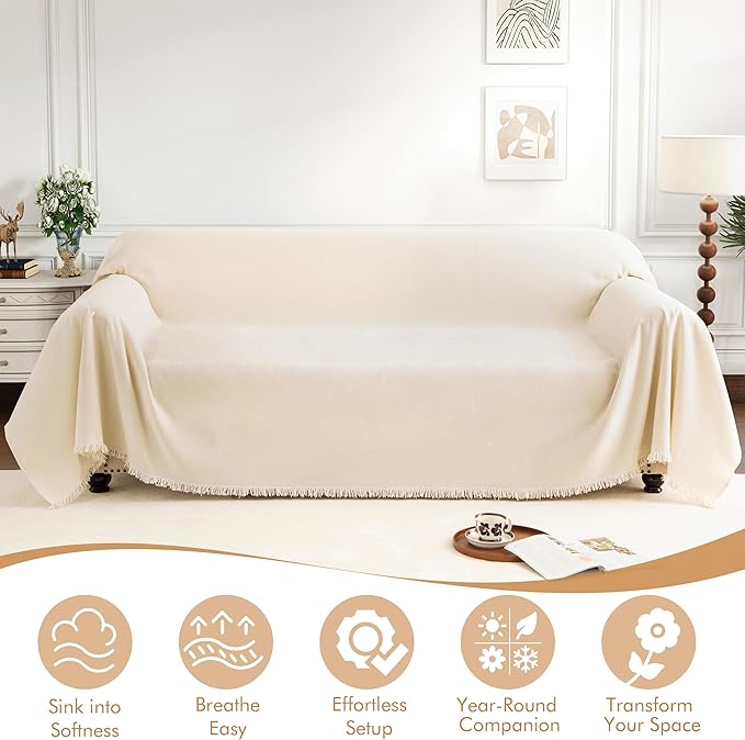 Couch Cover for 3 Cushion Couch Sofa Pet Friendly, Chenille Sectional L Shaped Sofa Cover Washable for Dogs Cats Kids, Leather Furniture Protector Slipcover Decor for Living Room, 91"x134"