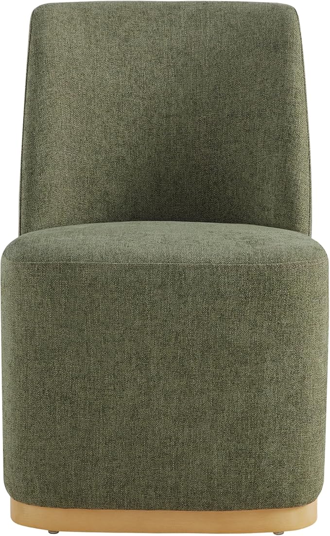 CHITA Upholstered Rolling Dining Chair on Casters Set of 4, FSC Certified Modern Fabric Dining Chair with Casters, Boucle Dining Chairs for Reading Room Kitchen Dining Room, Moss Green