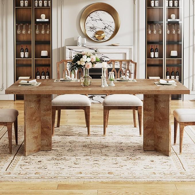 Tribesigns 63-inch Dining Table for 4-6, Farmhouse Kitchen Table with Large Tabletop, Rectangular Dinner Eating Table for Dining Room, Living Room, Kitchen, Light Oak Brown