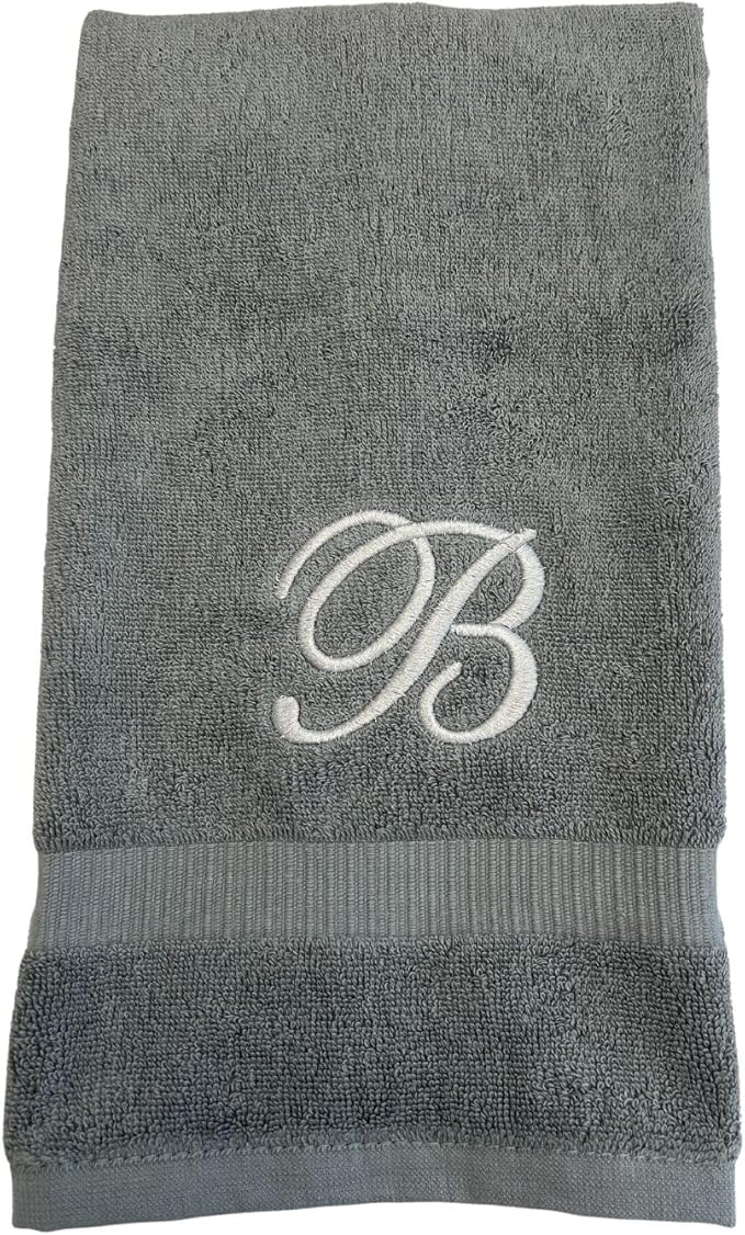 Gray Monogrammed Hand Towels for Bathroom - Luxury Hotel Quality Personalized Initial Embroidered Towel for Powder Room, Spa - GOTS Organic Certified - Set of 2 Silver Letter E