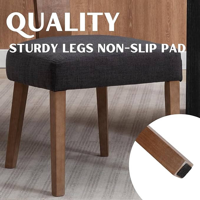 Linen Dining Chairs Set of 4, Modern Dining Chair with Curved Backrest and Wood Legs Upholstered Dining Chairs Farmhouse Dining Room Chairs Kitchen Chairs, Charcoal