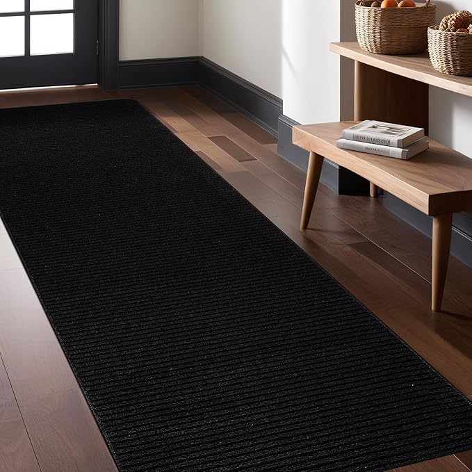 Non Slip Black Solid Rubber Back Thing Runner Rugs for Living Room 2x7 for Kitchen, Rug for Bedroom and Hallway, Stain Resistant Easy Cleaning Non Shedding Carpet Black 2 x 7