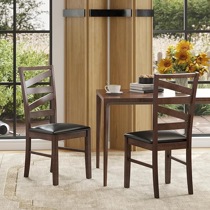 GOFLAME Wooden Dining Chairs Set of 4, PU Leather Upholstered Kitchen Chairs with W-Shaped Hollowed Backrest, Rubber Wood Legs, Armless Side Chairs for Living Room, Dining Room, Restaurant