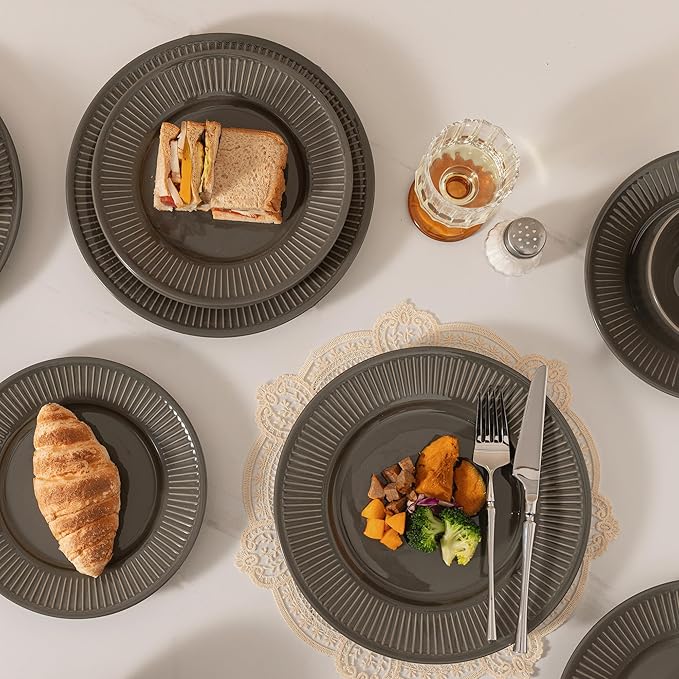 Dinnerware sets plates and bowls sets modern plates,Handmade Reactive Glaze Stoneware Plates and Bowls Sets,Highly Scratch Resistant Dishwasher & Microwave Safe Dishes Set (style - 2, 4 - Set (12pcs))