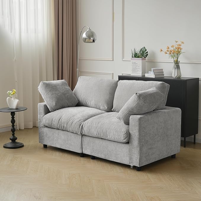 JACH 67" Love Seat Sectional Couches for Living Room, Deep Seat Modular Sofa, Cloud Sectional Couch, Sofa Covers Washable, Minimalist Modern Couch for Living Room, Apartment, Light Grey