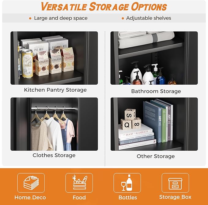 INTERGREAT Metal Wardrobe Closet, 72" H Metal Storage Armoires Cabinet with Lockable Doors and Hanging Rod, Armoire Wardrobe Closet with 4 Adjustable Shelves for Home Office, Warehouse, Garage, Black