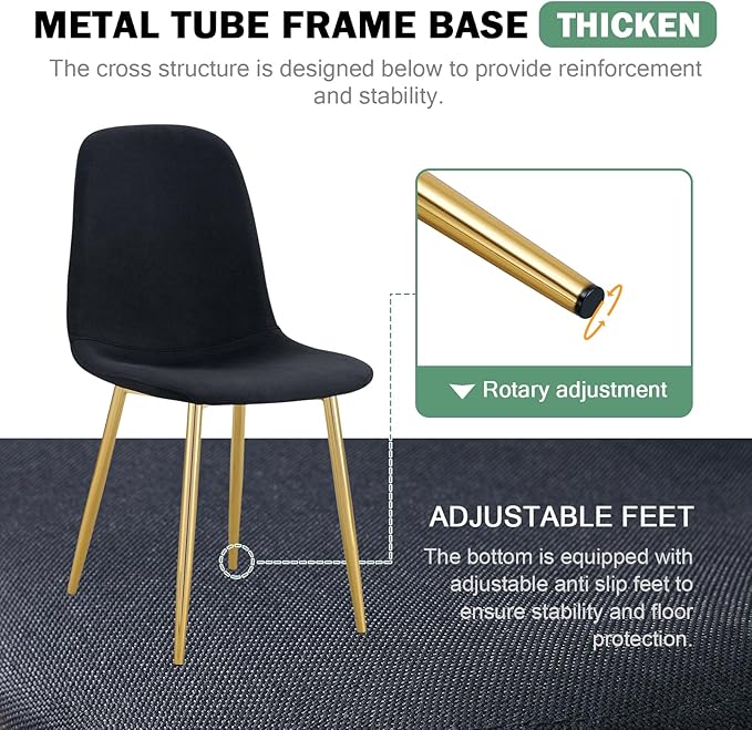 Dining Chairs Set of 4,Luxury Modern Kitchen Dining Room Chairs with Metal Golden Leg and Linen Material High Resilience for Dining Room,Restaurant,Living Room, Bedroom, (Black+Gold)