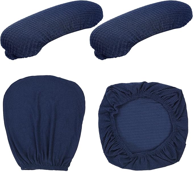 Tallew 4 Pcs Office Chair Covers Set Computer Universal Protective Stretchable Chair Seat Covers Desk Armrest Slipcovers Pads Office Cushion Backrest for Rotating (XL,Navy)
