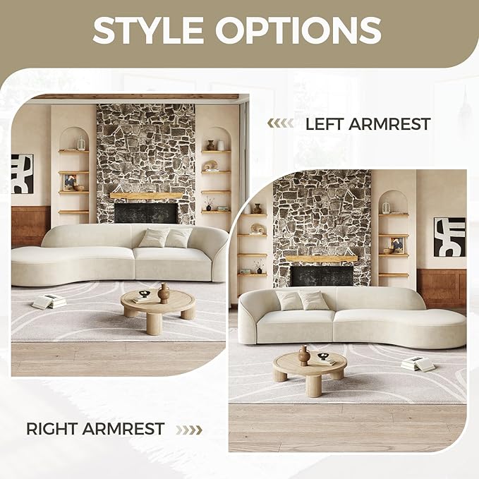 Luxury Curved Sofa Couch – Modern Upholstered Sectional Sofa, Designer L Shaped Couch with Plush Microfiber, High-Density Foam & Solid Wood Frame (Ivory Left-Facing, 94" L x 43" W x 30" H)