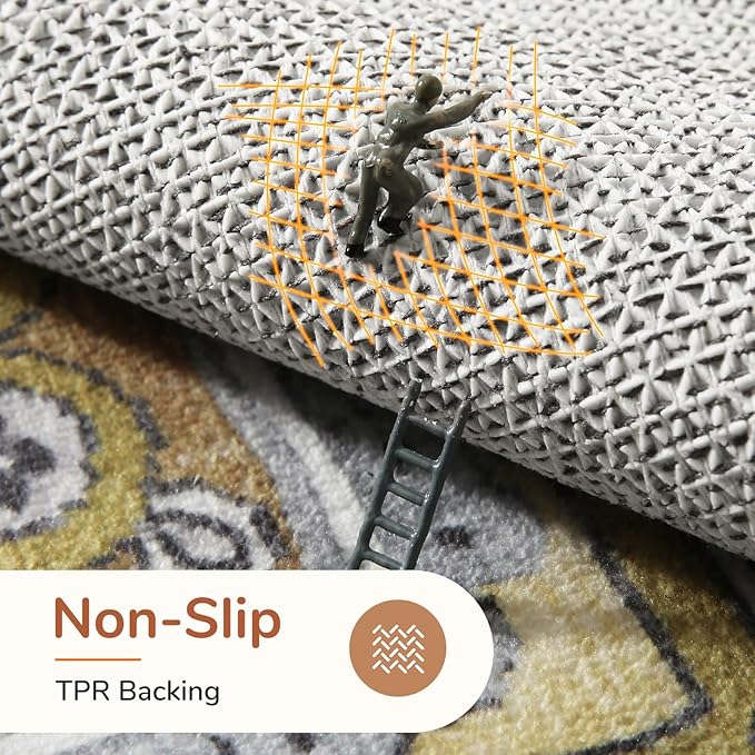 OPPODREAM Thin Area Rugs 9x12 Living Room, Washable Rugs 9x12 with Non Slip Backing, Faux Cashmere Low-Pile 9 x 12 Carpet, Yellow