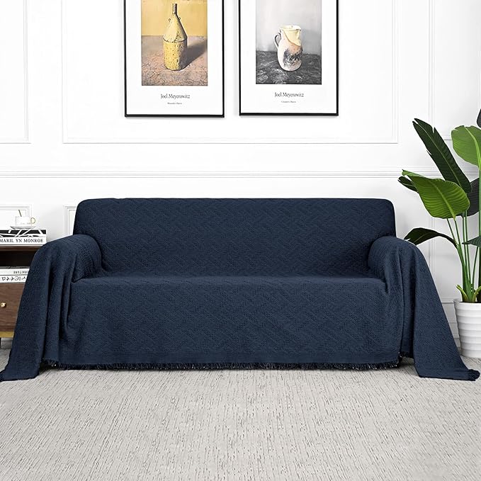 MYSKY HOME Sofa Covers & Slipcovers for 2 Cushion Couch, Living Room & Sectional Sofa Couch Covers for Dogs, Navy Blue (Large: 71" x 102")
