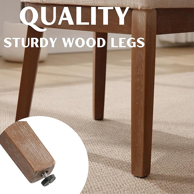 Modern Dining Chairs Set of 2 Comfortable Dining Room Chairs with Back, Linen Fabric Upholstered Kitchen Side Chairs with Natural Wood Legs for Living Room, Beige