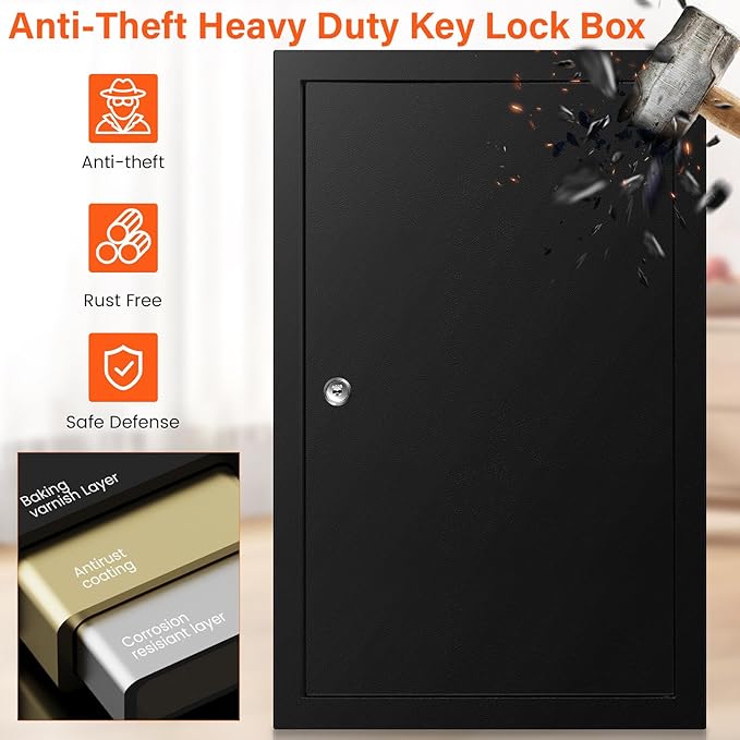200 Keys Key Cabinet, Anti-Theft Key Lock Box with Key Tags, Adjustable Key Organizer Wall Safe for Car Office House Garage Rental Business