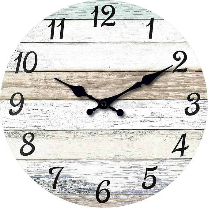XNM Analog Clock for Kitchen 10 Inch Wood Small Wall Clocks Battery Operated Rustic Wall Clock Non Ticking(No Solid Wood, It is with MDF Material)
