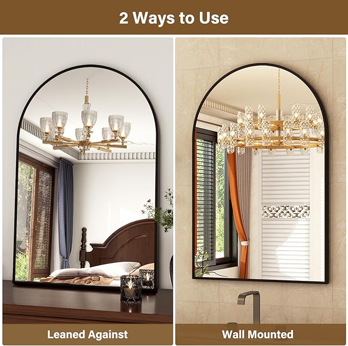 20"x30" Black Arched Bathroom Mirror - Wall Mirror for Bathroom, Metal Frame Vanity Mirror, Dresser Mirror, Arch Decorative Mirrors for Living Room, Bedroom, Entryway, Mantle