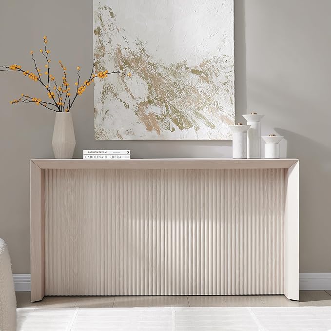 Henn&Hart 56'' Wooden Rectangular Fluted Console Table Entryway Table, Sofa Table for Entryway, Living Room, Couch, Hallway, or Office, Alder White