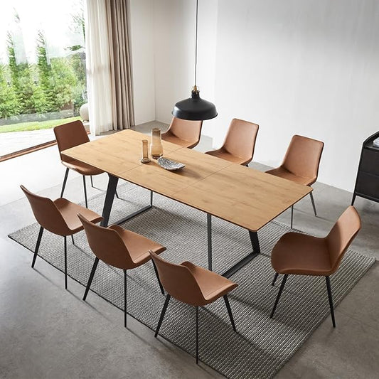 ZckyCine Modern Mid-Century Expandable Rectangular Wooden Multifunctional Dining Table and Chairs