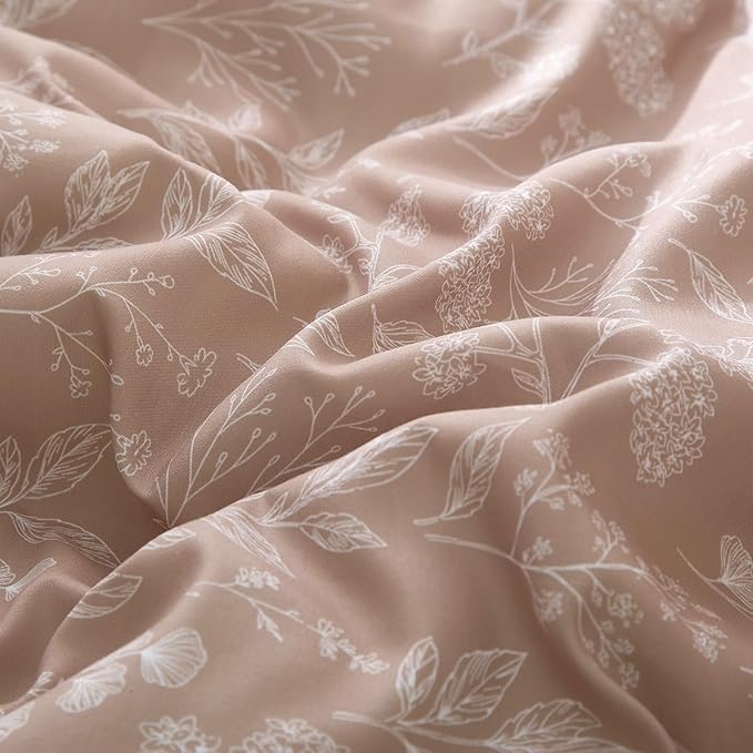 EAVD Vintage Garden Floral Comforter Set King Grayish Pinkish Soft Microfiber Chic Cute Floral Bedding Comforter and 2 Pillowcases Fresh Reversible Botanical Comforter Set for All-Season