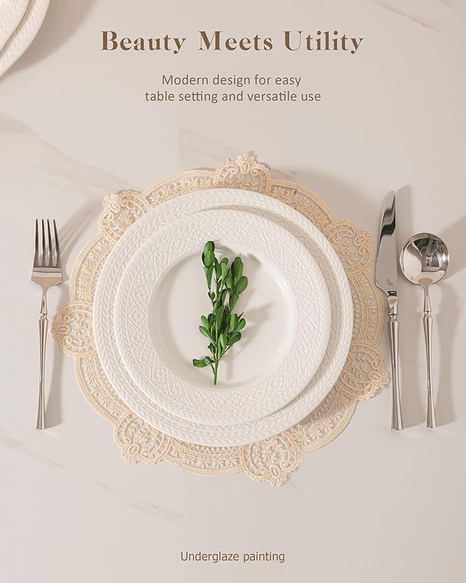 Dinnerware sets plates and bowls sets modern plates,Handmade Reactive Glaze Stoneware Plates and Bowls Sets,Highly Scratch Resistant Dishwasher & Microwave Safe Dishes Set (style - 3, 4 - Set (12pcs))