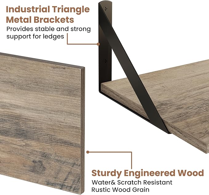Axeman Floating Shelves for Wall 24 Inch | 24W x 8D Rustic Grey Floating Shelves Set of 2 | 8 Inch Deep Wall Shelves for Bathroom Kitchen Living Room | Bookshelf Display Shelves