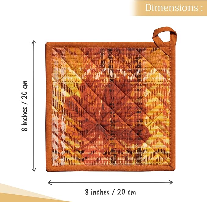 Maison d' Hermine Pot Holders 100% Cotton Heat Resistant Potholders 8" x 8" Hot Pads with Loop for Thanksgiving Christmas Decorations BBQ Cooking Handling Hot Pans (Pack of 1, Thanksgiving Tartan)