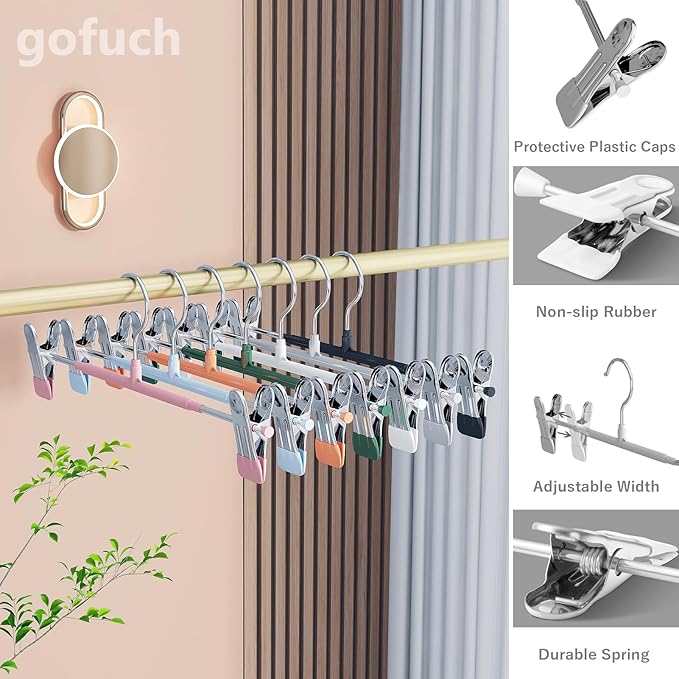 Pants Hangers with Clips - 20 Pack Heavy Duty, Non-Slip Adjustable Space Saving Skirt Hangers for Pants, Jeans, Shorts | Gray | 12 Inch